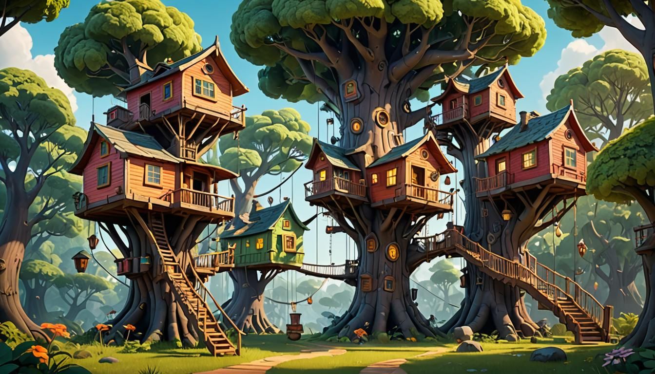 Fantastic Treehouses: Pixar-Style 3D Digital Art