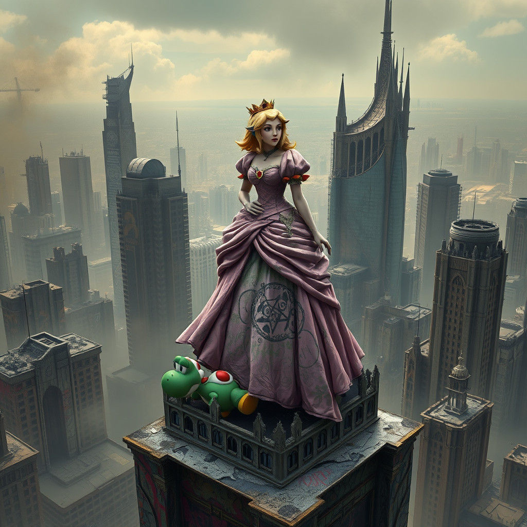 Princess Peach and Yoshi in Dystopian World