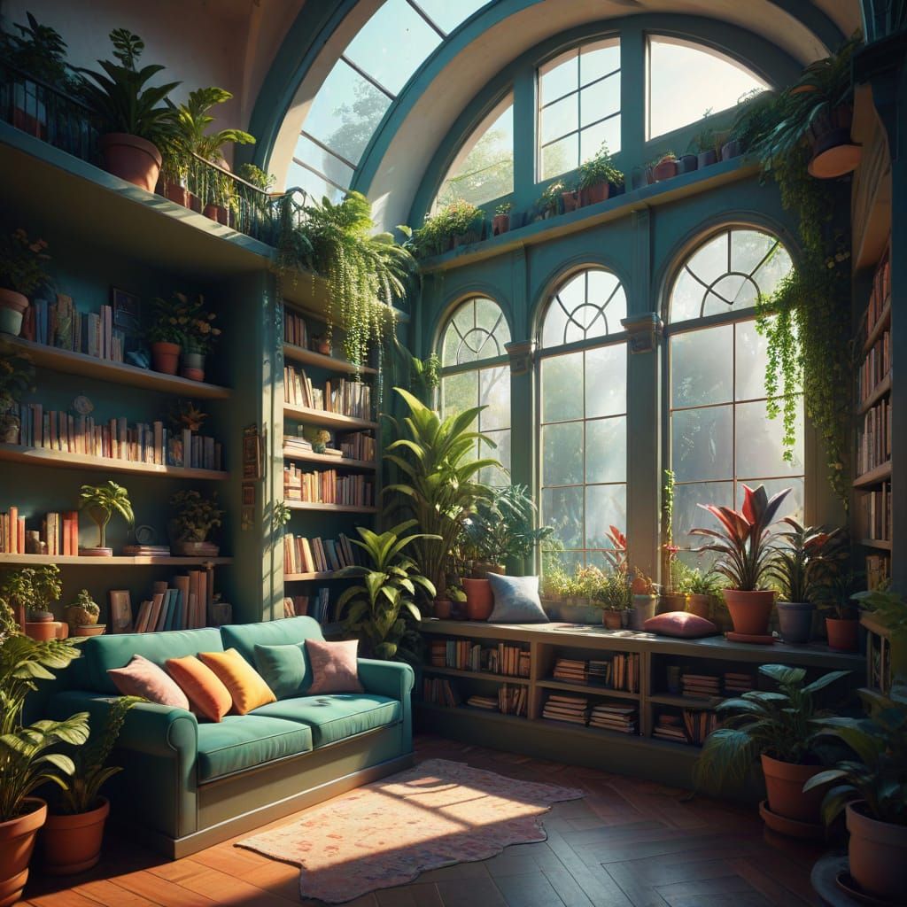 Enchanting Reading Sanctuary in Modern Fantasy Style