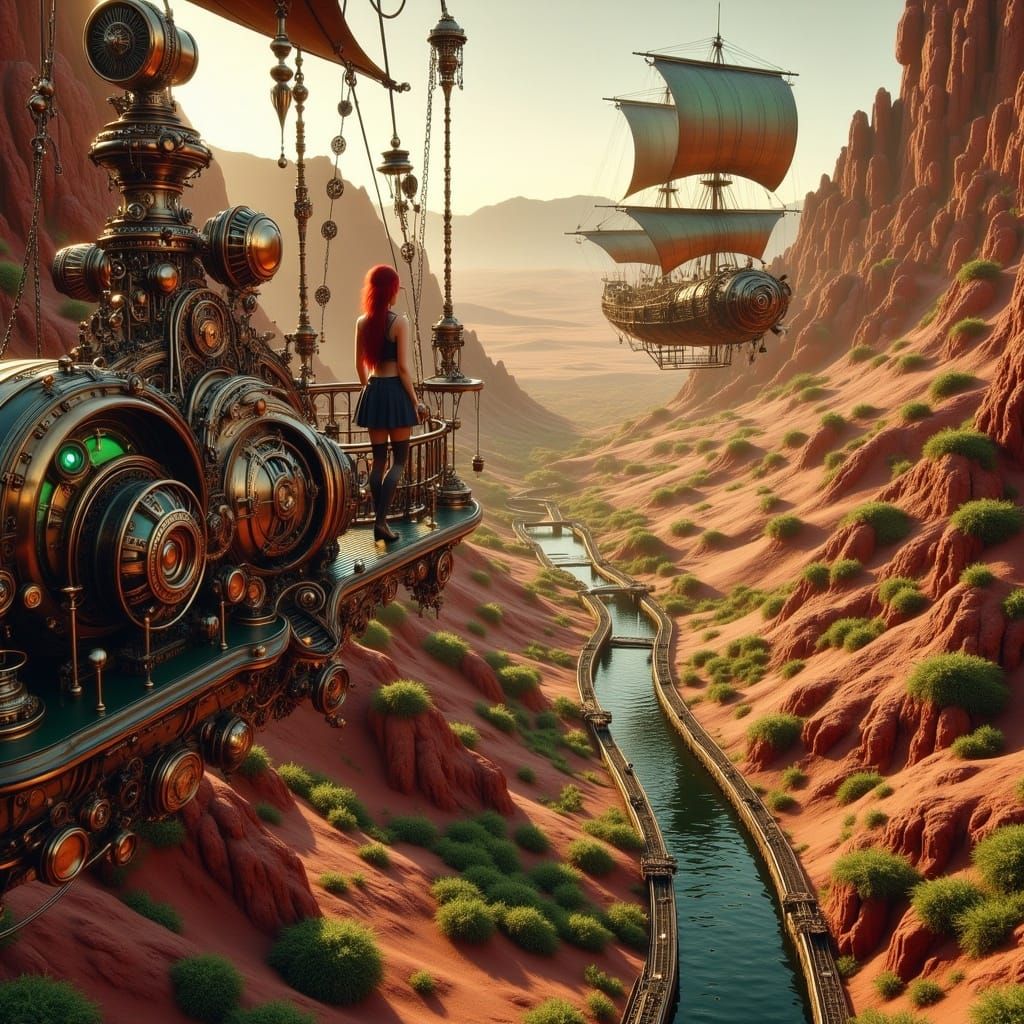 Steampunk Siren on Mars Airship