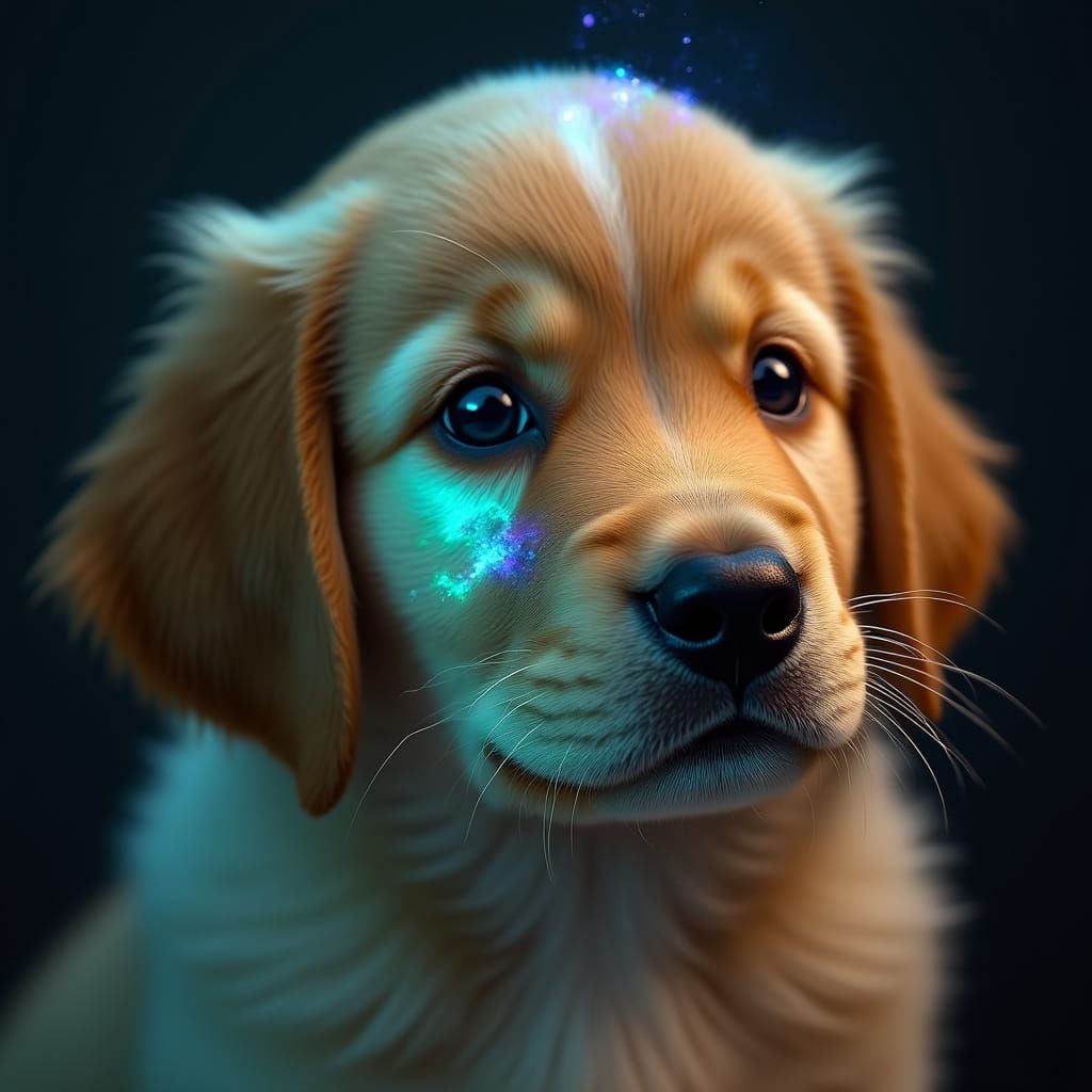Golden Retriever Puppy Reflects Swirling Galaxy Tears