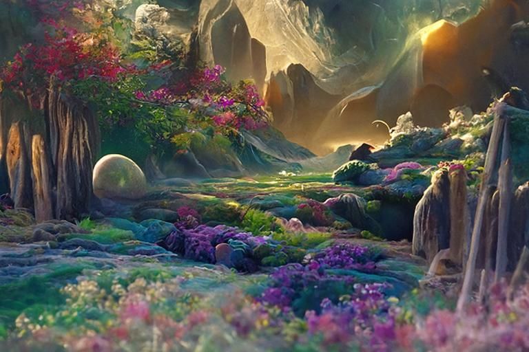Pastel Alien Desert Oasis with Luminous Stars