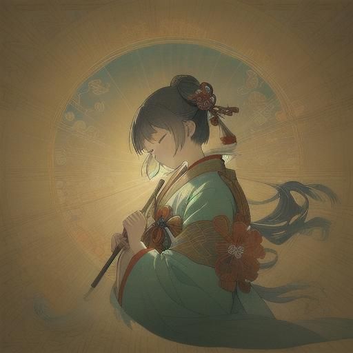 Hatsune Miku in Traditional Ainu Robe in Misty Forest