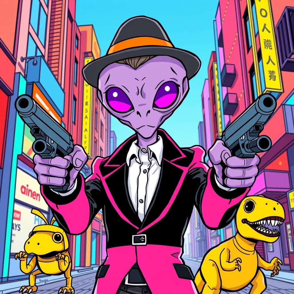Galactic Space Opera Hero in Retro-Futuristic Cityscape