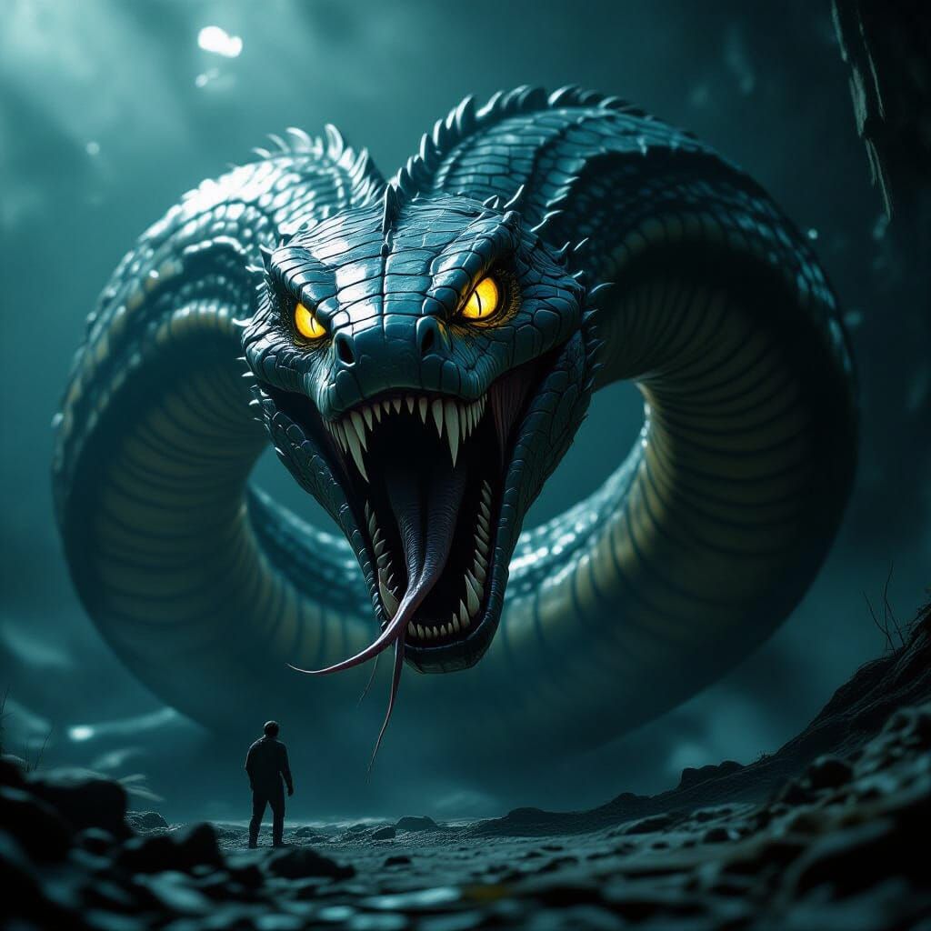 Gigantic Serpent with Fangs, Cinematic Film Still