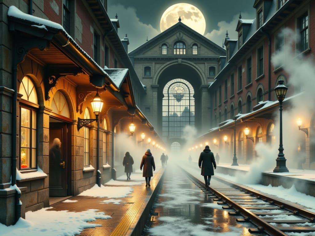A solitary, ancient train station cloaked in perpetual twili...