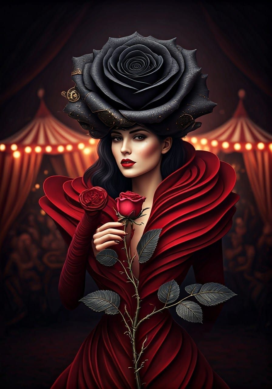 Surreal Black Rose in Cyberpunk Aesthetic