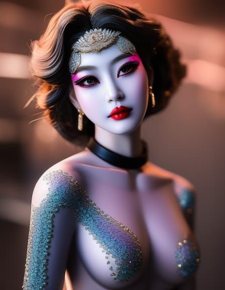 Surreal Portrait with Glowing Eyes in Digital Art Style