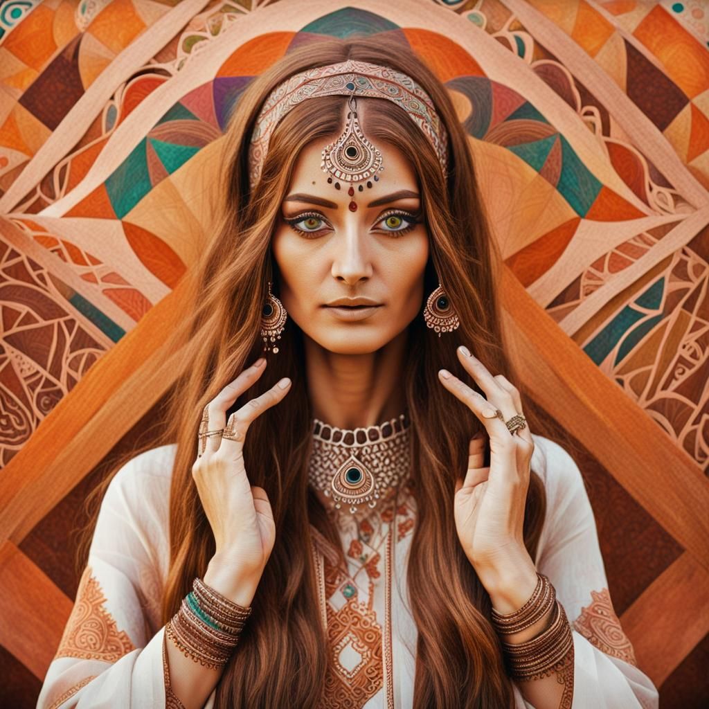 Indian Woman with Third Eye in Cubist Style