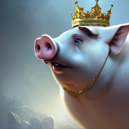 Fat Pig with Golden Chain and Crown