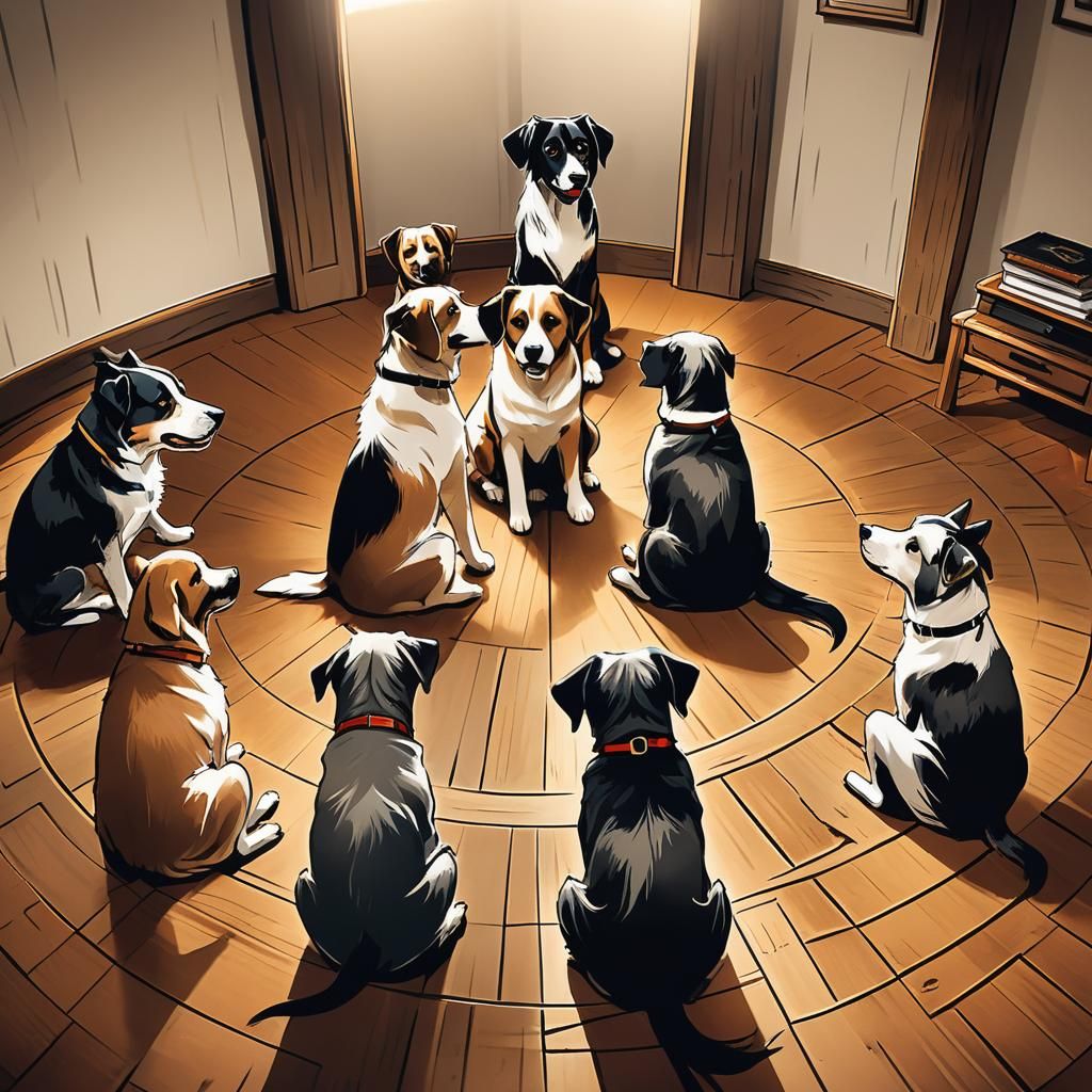Dog Support Group in Ink Illustration Style