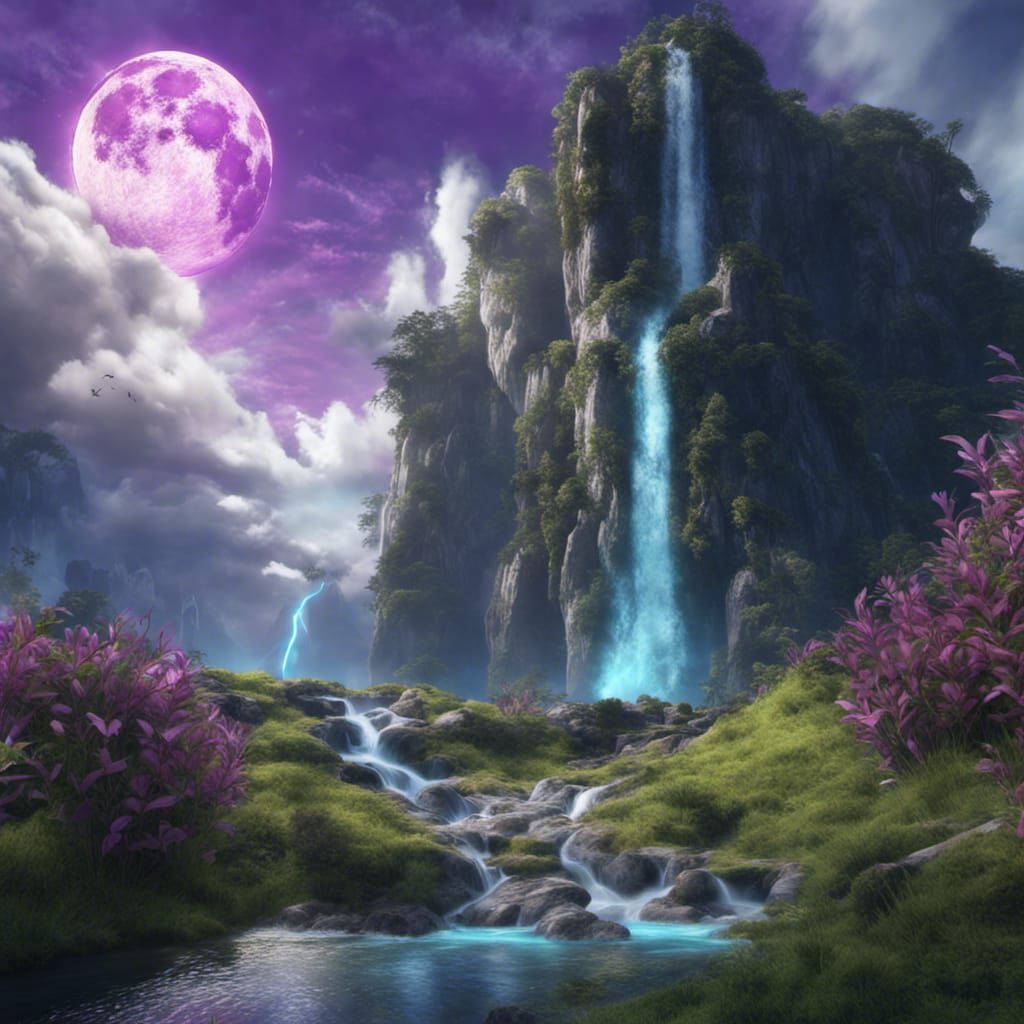 Surreal Waterfalls Flowing from Clouds