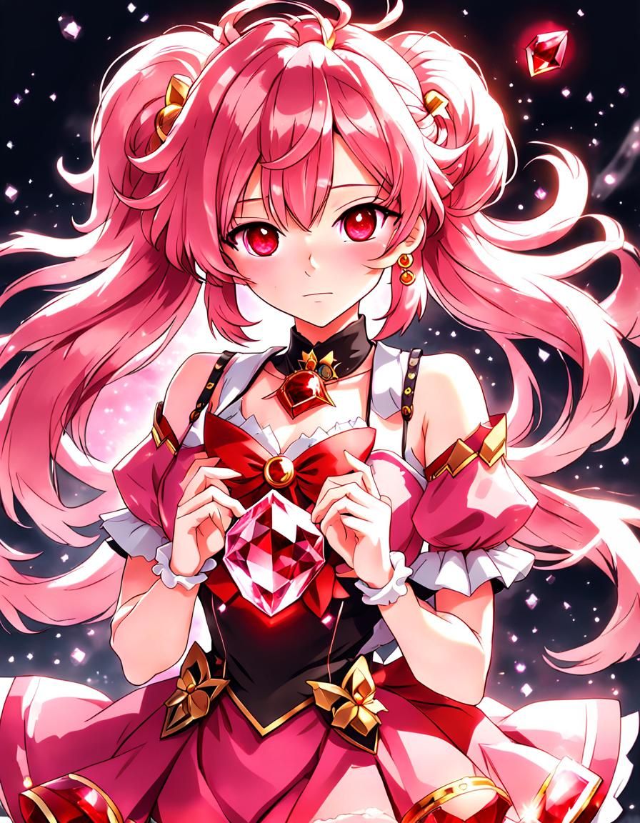 Magical Girl with Red Crystal: Anime Style