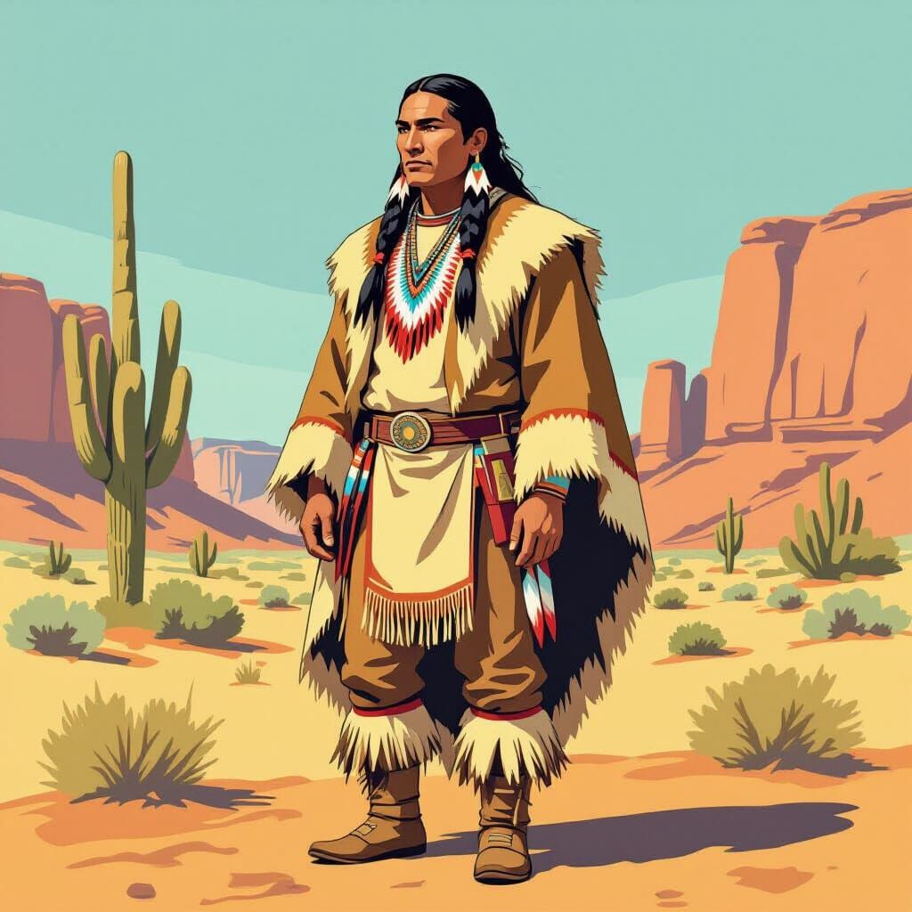 Goshute Tribe Man in Traditional Fur Pelt Attire