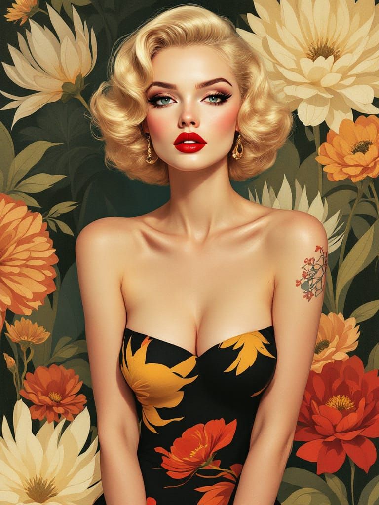 Art Nouveau Pin-Up with Fauvist Color Blocking