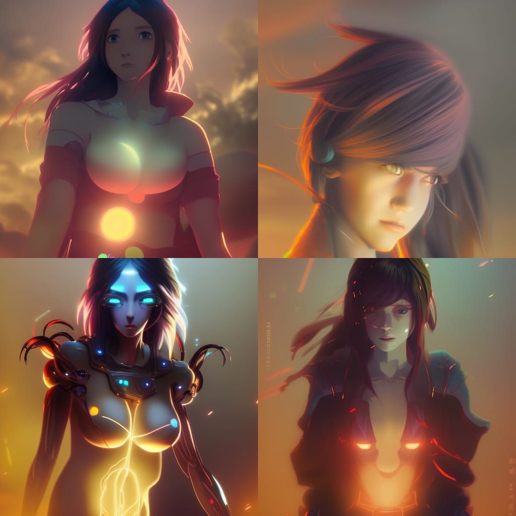 Anime Android Pilot in Neon Cyberpunk Style