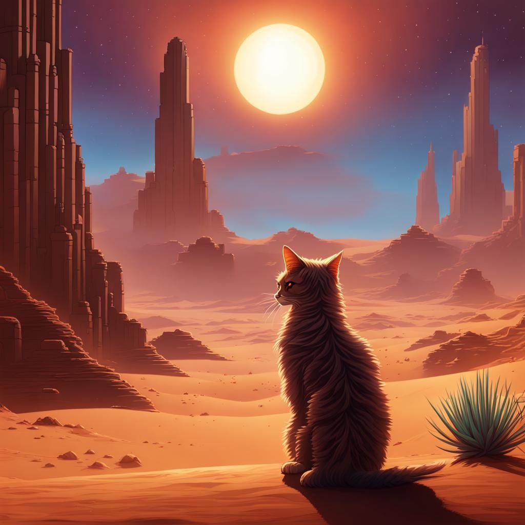 Jedi Cat on Tatooine: 16-bit Pixel Art