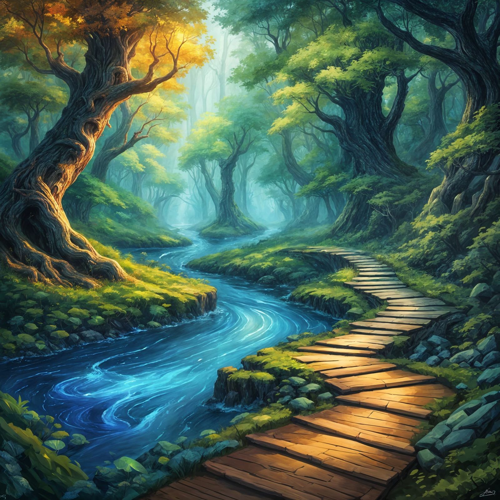 Majestic Fantasy Landscape in Vibrant Oil Painting Style