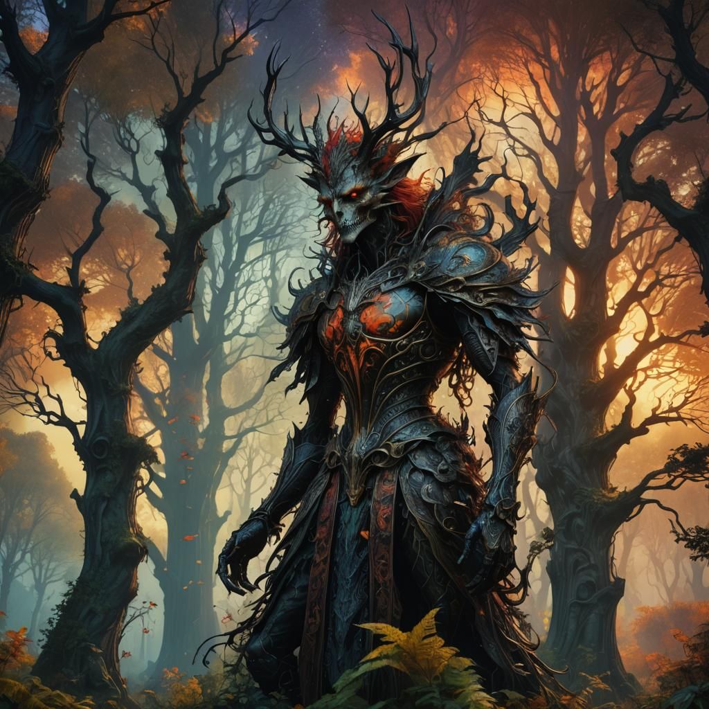Vibrant Creature in Gothic Forest, Matte Painting