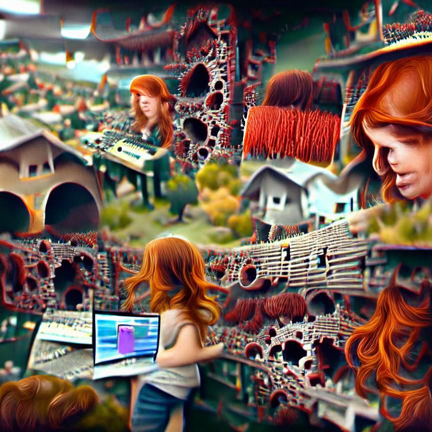 Redhead Girl Composing Awful Music: Matte Painting