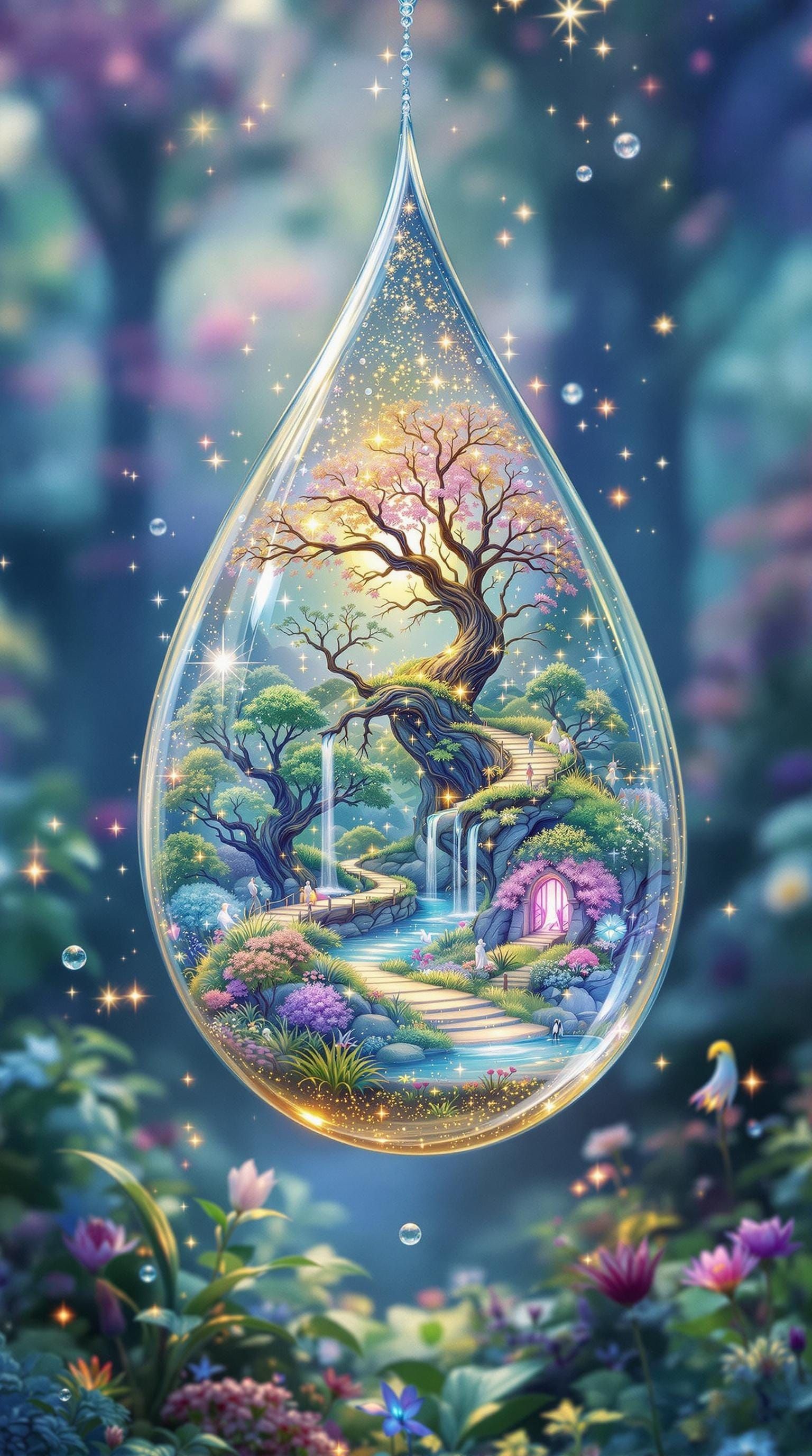 Mystical Dewdrop Portal to a Fantastical World with Glitteri...