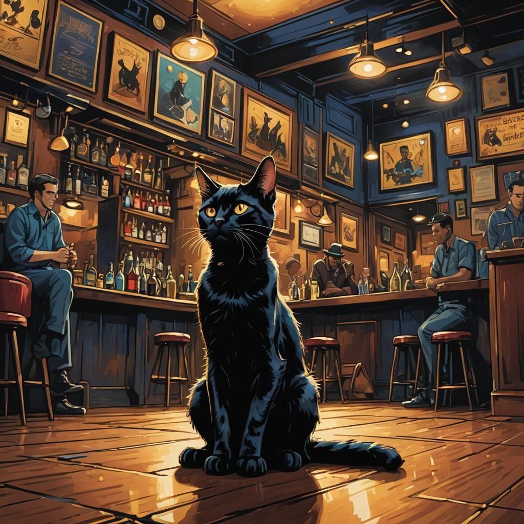 Black Cat Listening to Jazz, Comic Book Art