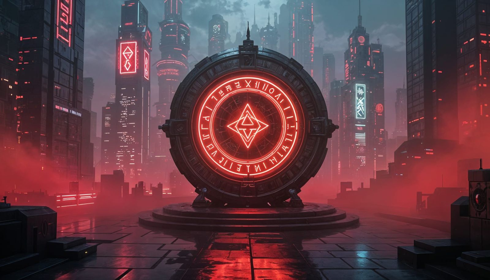 Gothic Sci-Fi Chronosphere with Glowing Runes