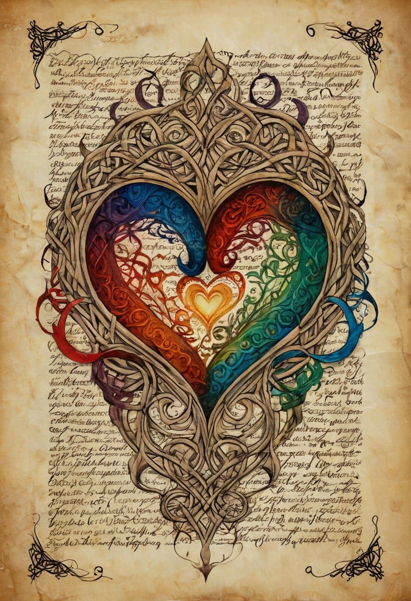 Hearts Entwined in Ancient Gothic Calligraphy