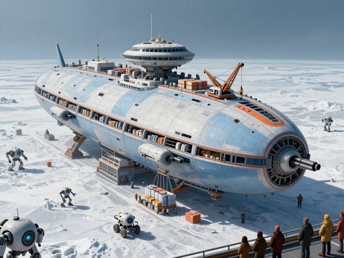 Gigantic Spaceship Galaxy City Lands on Frozen Planet