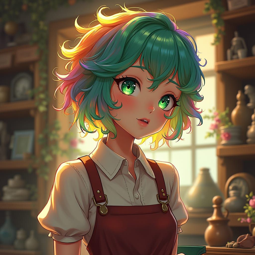 Anime Shopkeeper Girl in Antique Shop