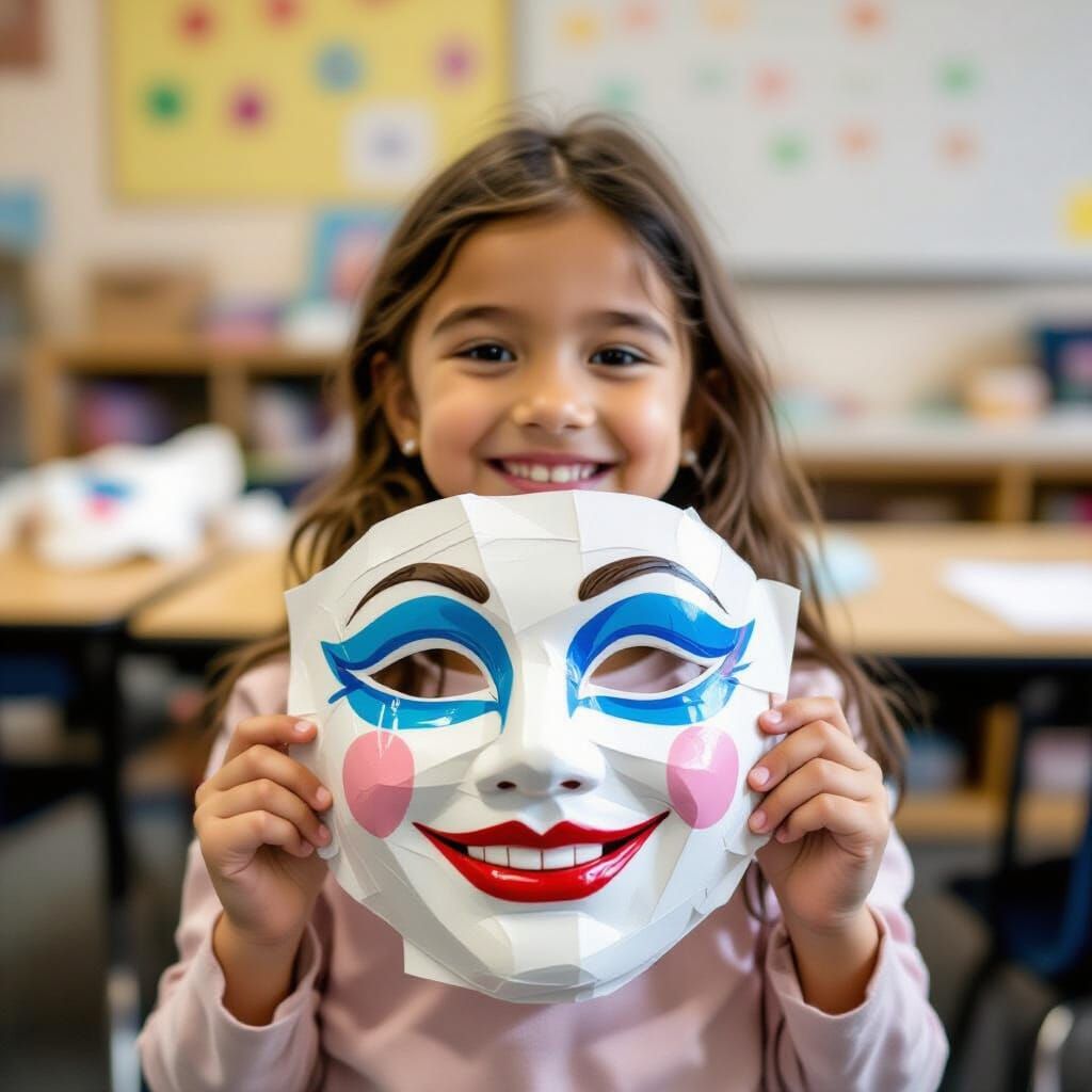 Child's Proud Paper Mache Mask Creation