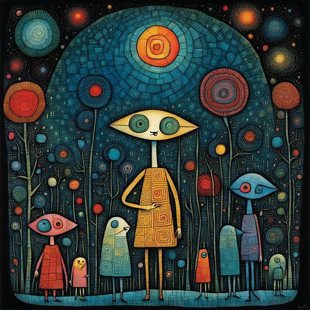 Abstract Figures Expressing Satisfaction: Klee-Inspired