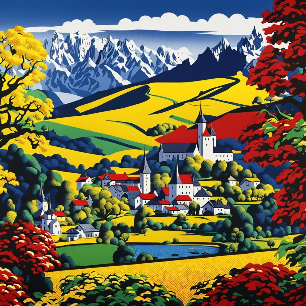 Liechtenstein Landscape in Pop Art Style