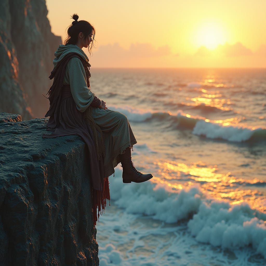 Epic Sunset Over Turbulent Sea: Digital Art