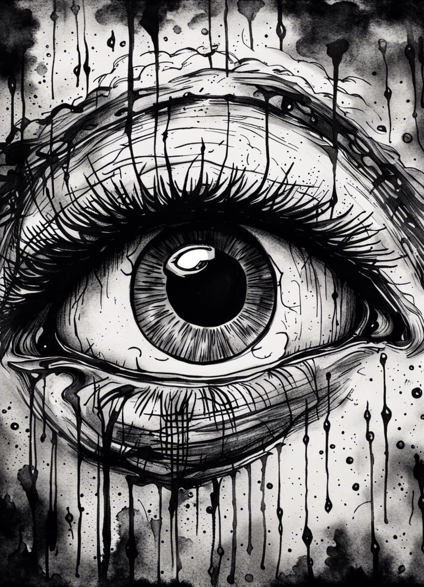 Sad Eyeball Ink Drawing in Van Gogh Style