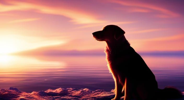 Golden Retriever Silhouette at Sunset: Digital Matte Paintin...