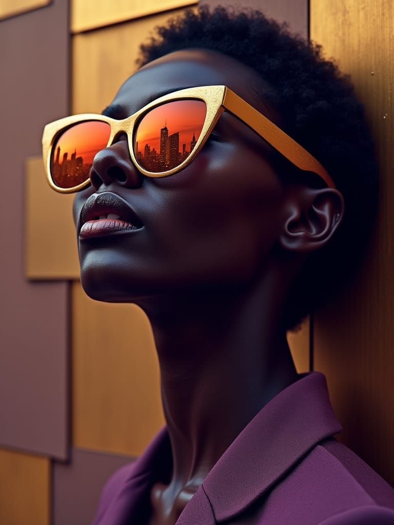 Elegant Portrait in Purple and Gold Monochromatic Palette