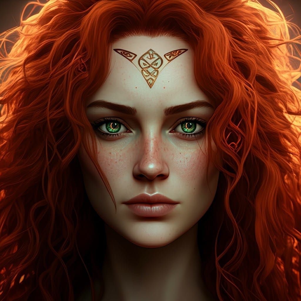 Fiery Celtic Beauty with Emerald Eyes