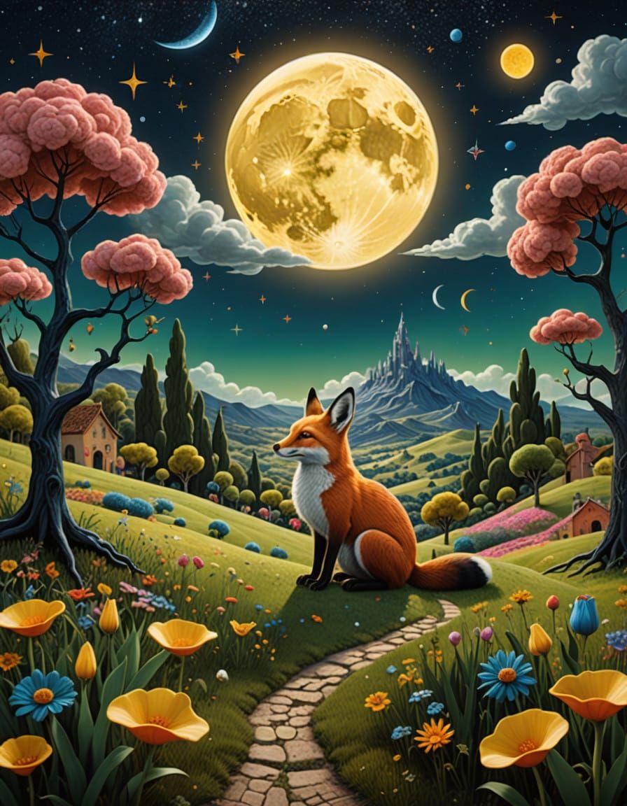 Whimsical Foxes Dance Under Celestial Moons