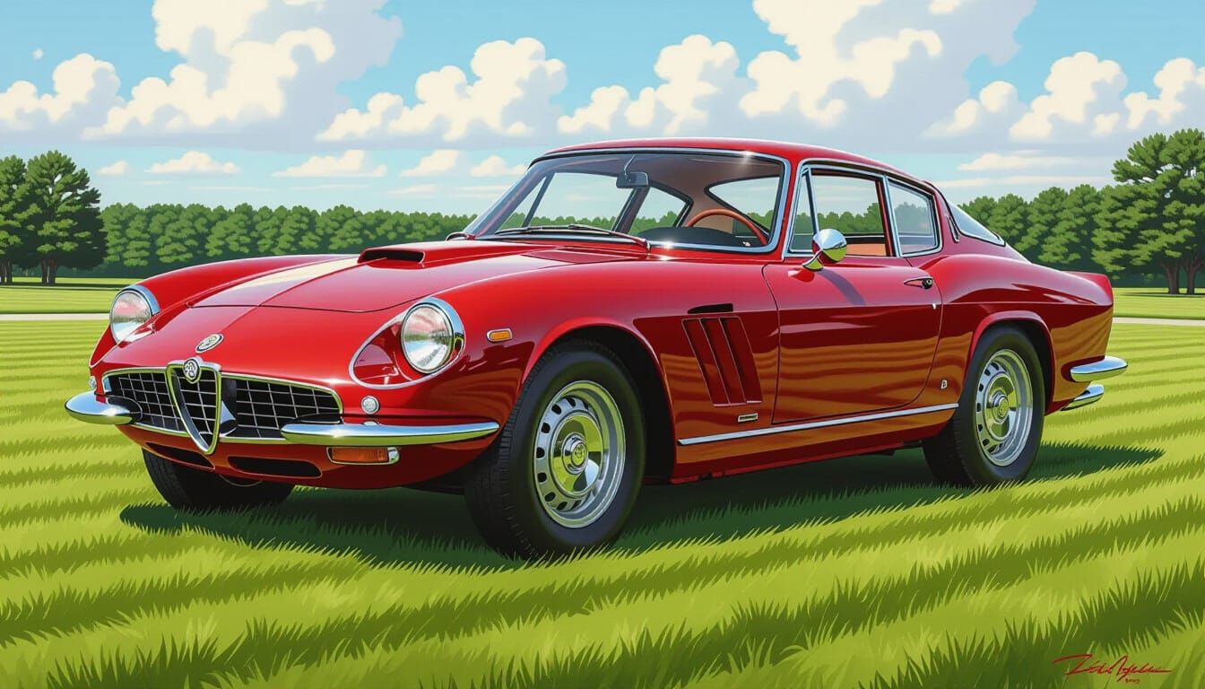 Retro Modern Sports Car: 1960s Alfa Romeo Style Painting