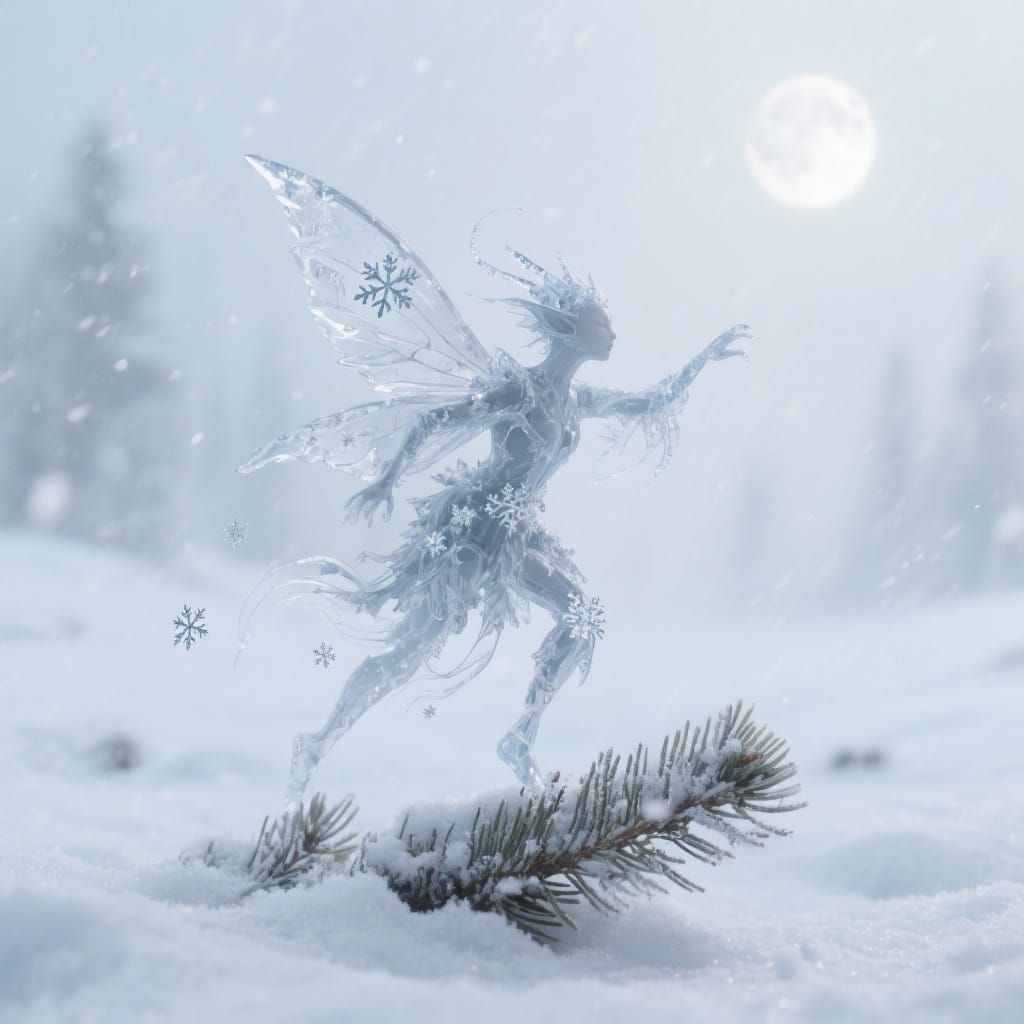 Crystallizing Ice Sprite Dance in Winter Blizzard