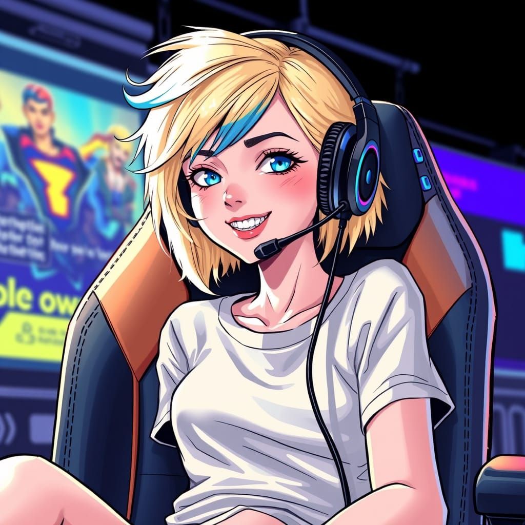 Gaming Girl in Bold Comic Book Style