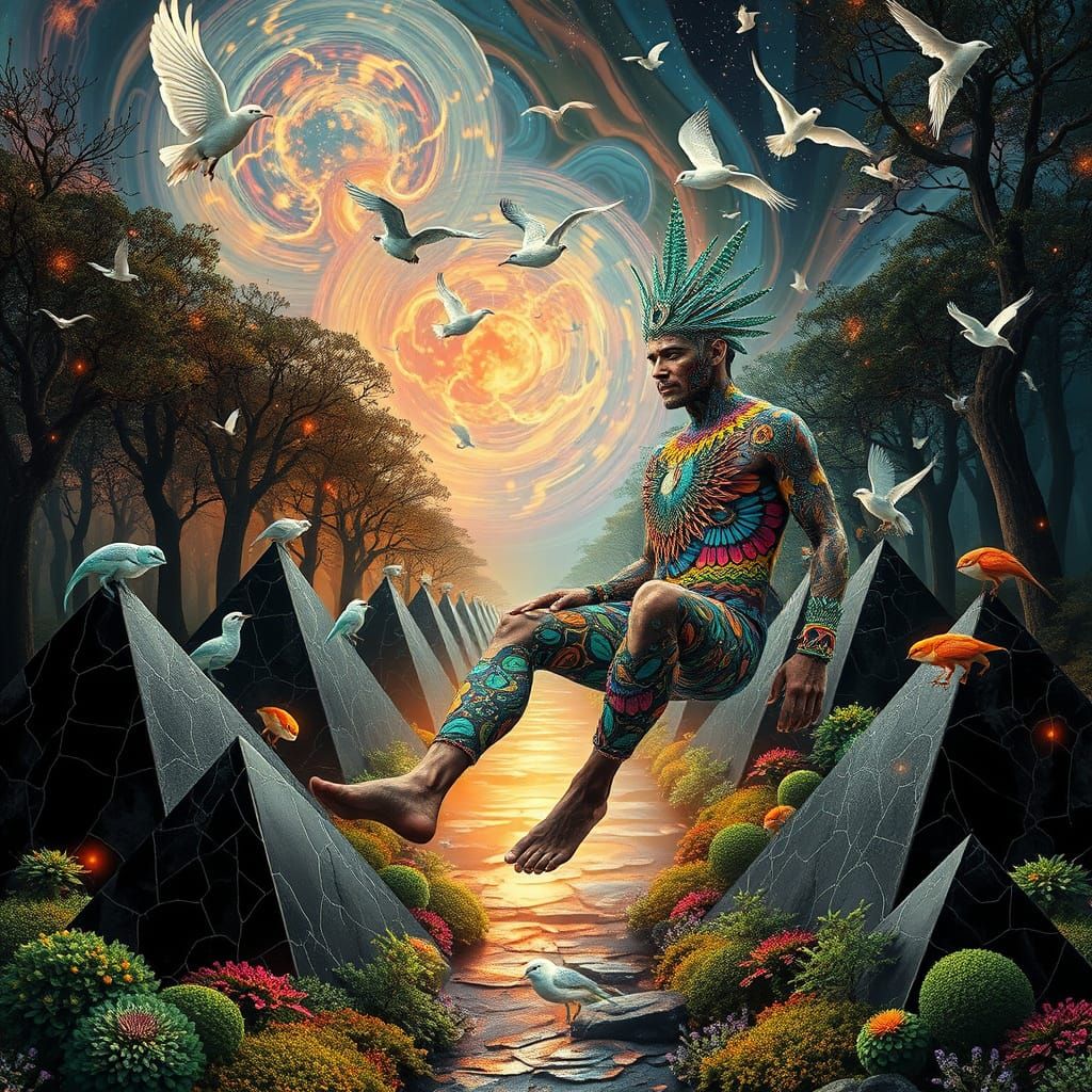 Mystical Prince Dancing on Pyramids: Bio-Art Collage
