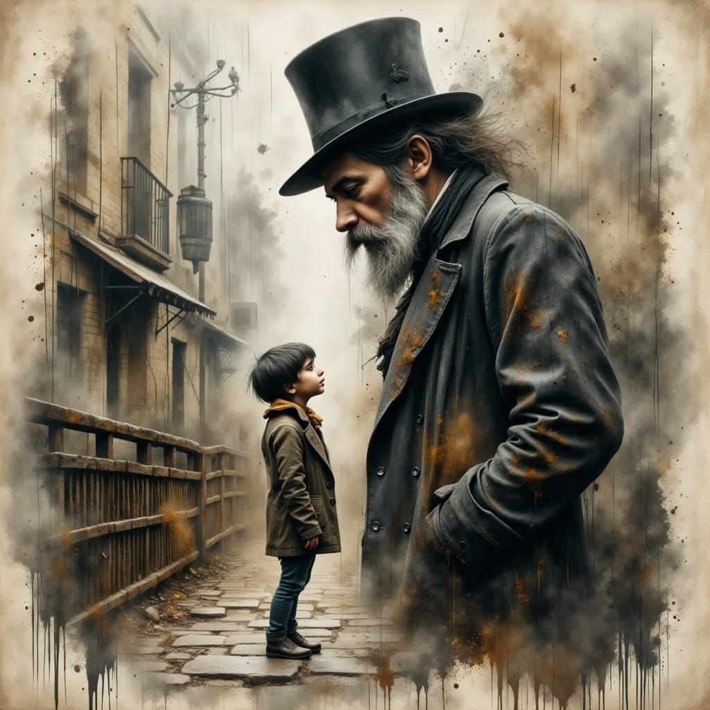 Surreal Double Exposure of Victorian Slums in Grungy Style