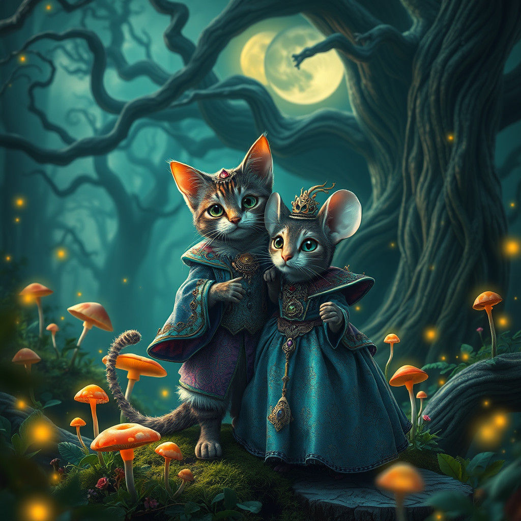 Enchanted Forest: Cat and Mouse Friends