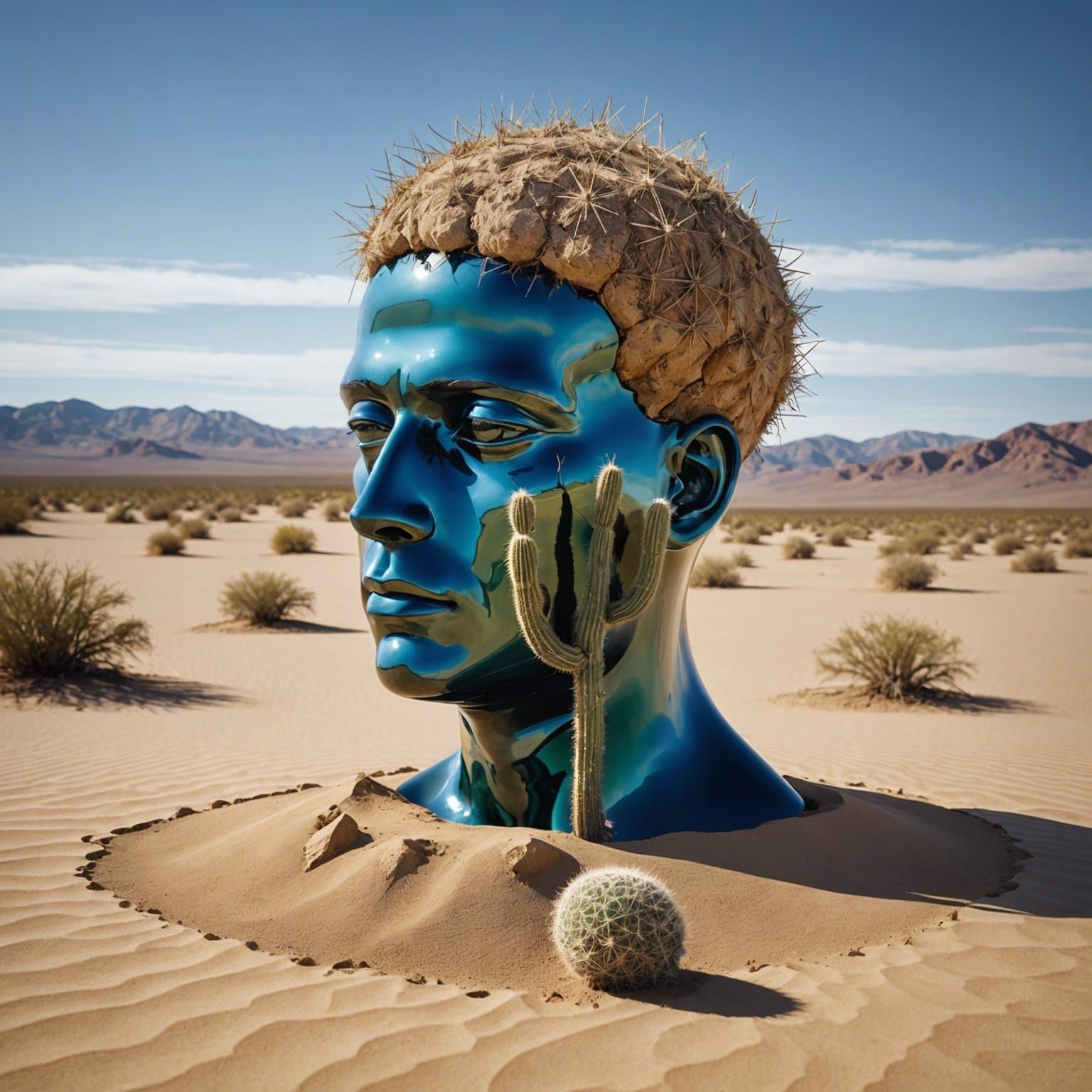 Glass Head with Desert Scene as Surreal Art