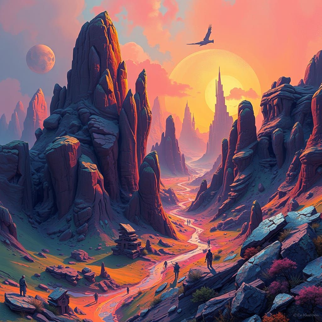 Surreal Fantasy Landscape in Cyberpunk Style