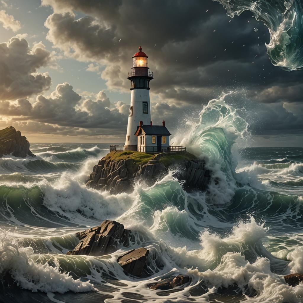 Lighthouse in Glass Ball Digital Painting