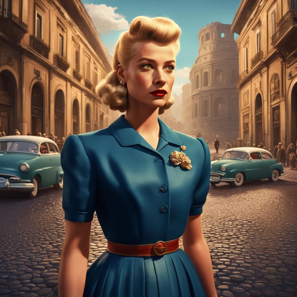 1950s Woman with Victory Rolls in Rome