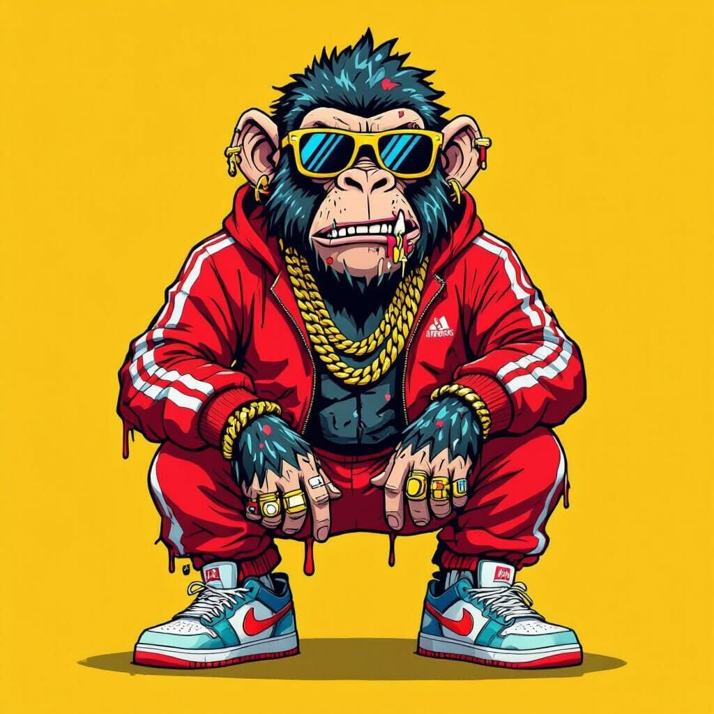 Mutant Ape Character in Sportswear with Gold Chains